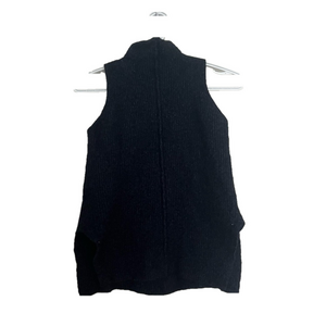 Navy Blue Sleeveless Knit Vest Cashmere Lambs Wool Blend Mock Neck Size: M